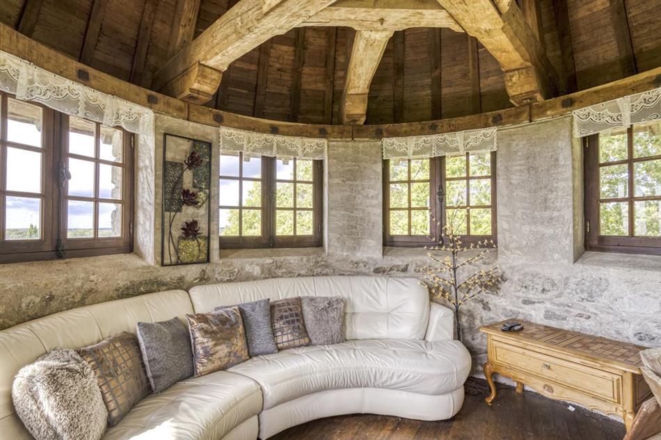 This is the living room at La Tour Romantique in Aquitaine, France