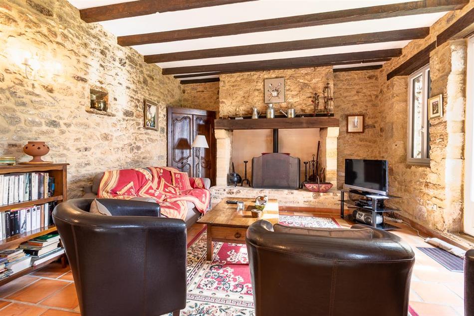 This is the living room at Le Bois Ambre in Dordogne, France