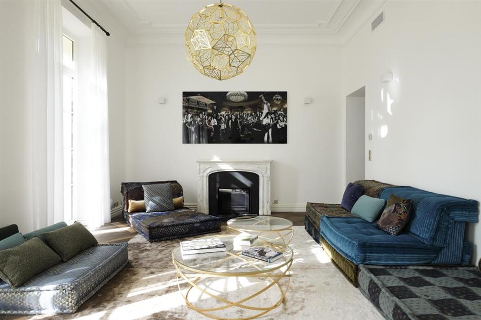 This is the living room at Villa Cosmopolite in Cannes, France