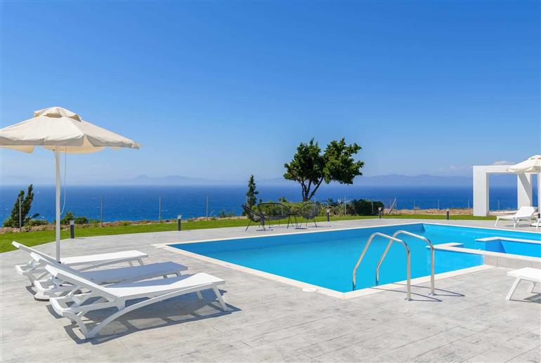 Swimming pool and views at Villa Ixia Sea View, Rhodes Town